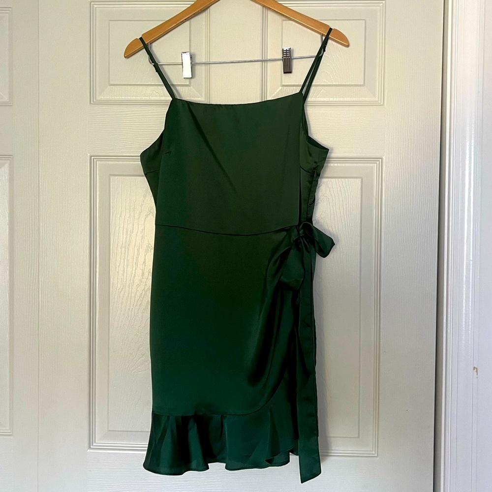 🆕 A love like you green satin ruffle wrap dress